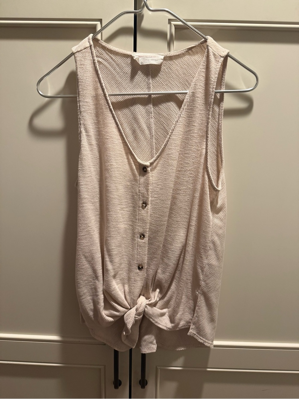 Sleeveless Button-Front Tie-Hem Top — Cream